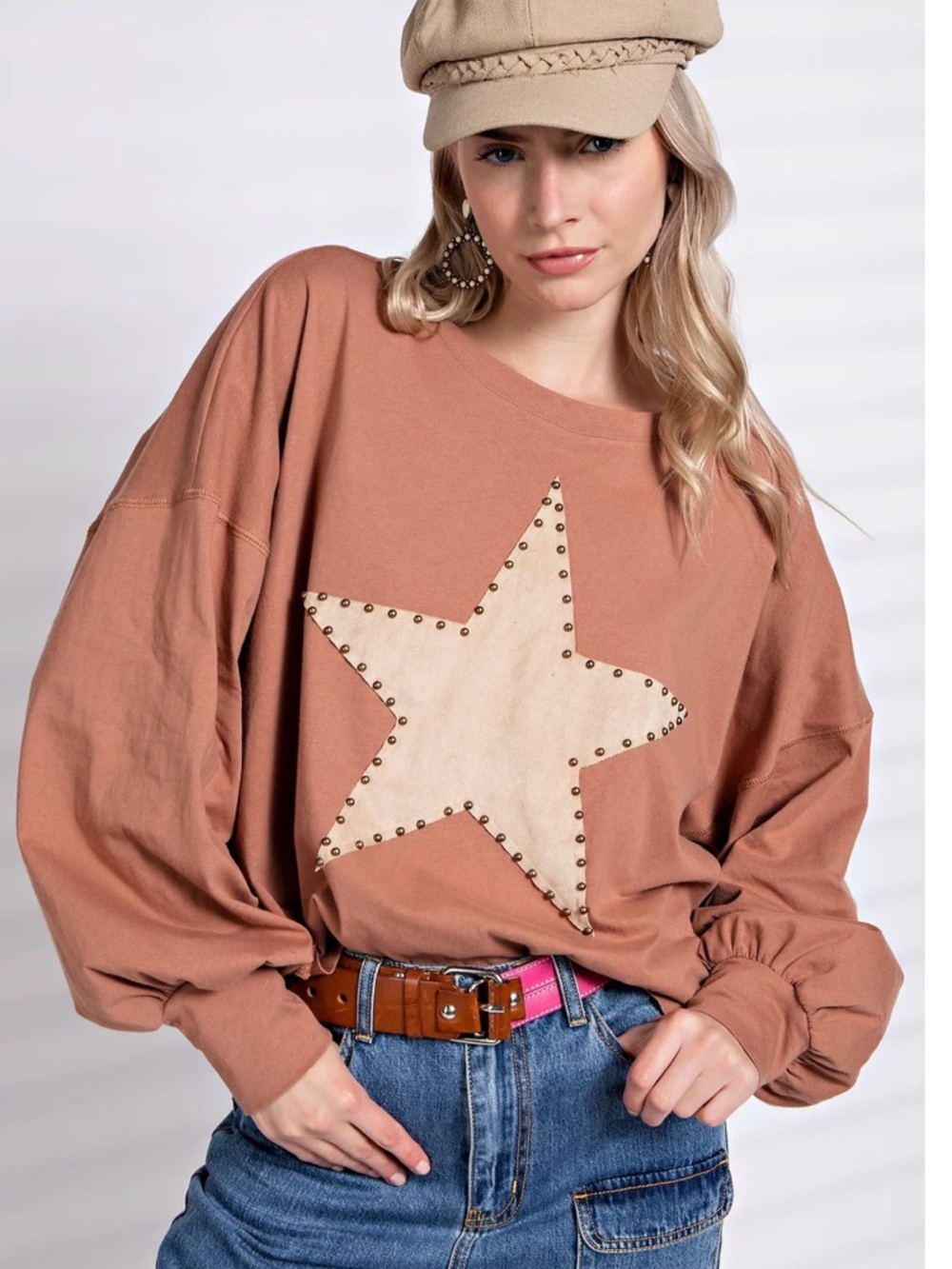Easel Rust Star Applique Shirt